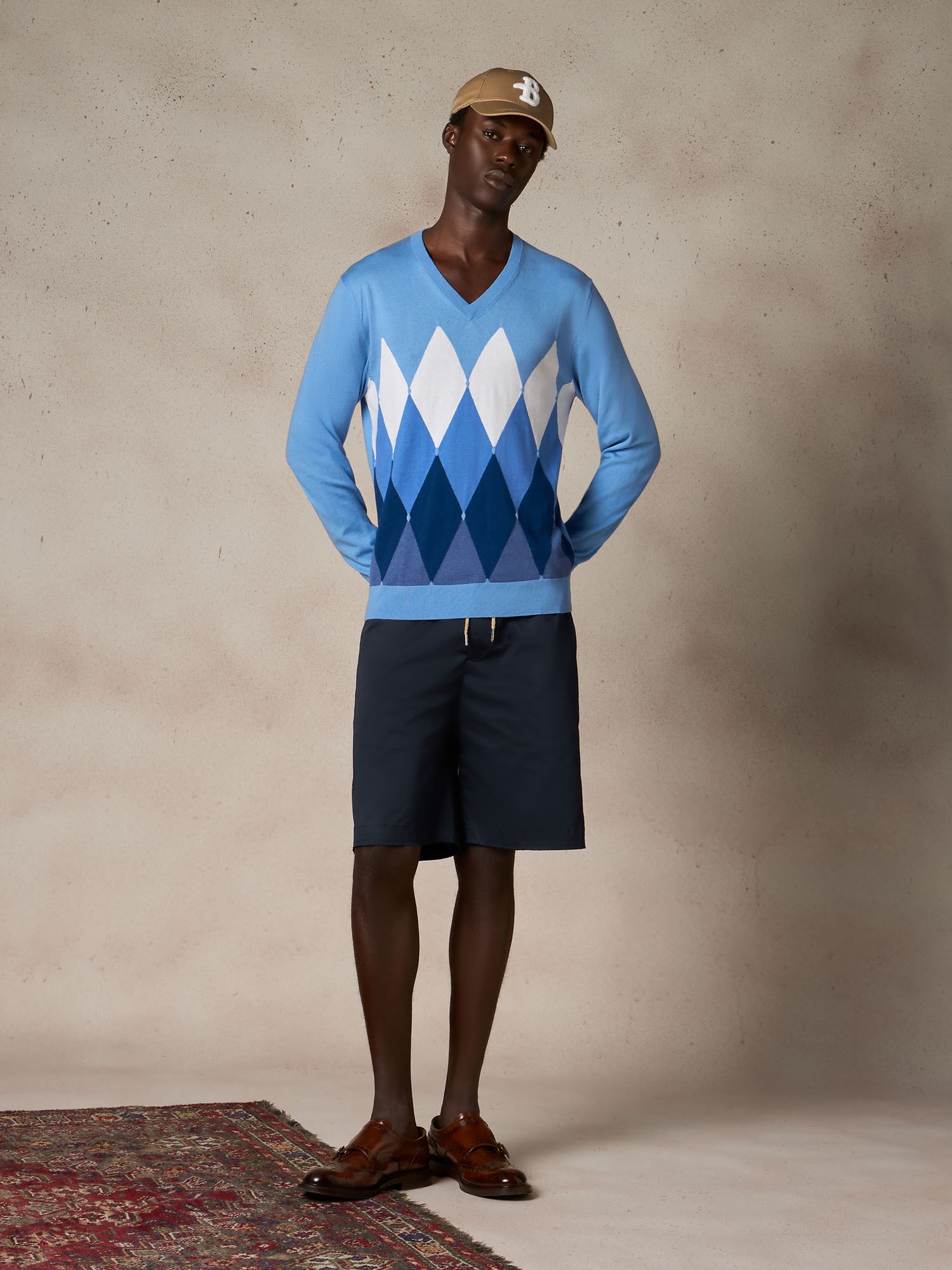 Ballantyne COTTON AND CASHMERE V-NECK WITH DIAMOND PATTERN - COD. B2P001 14CA8 93116