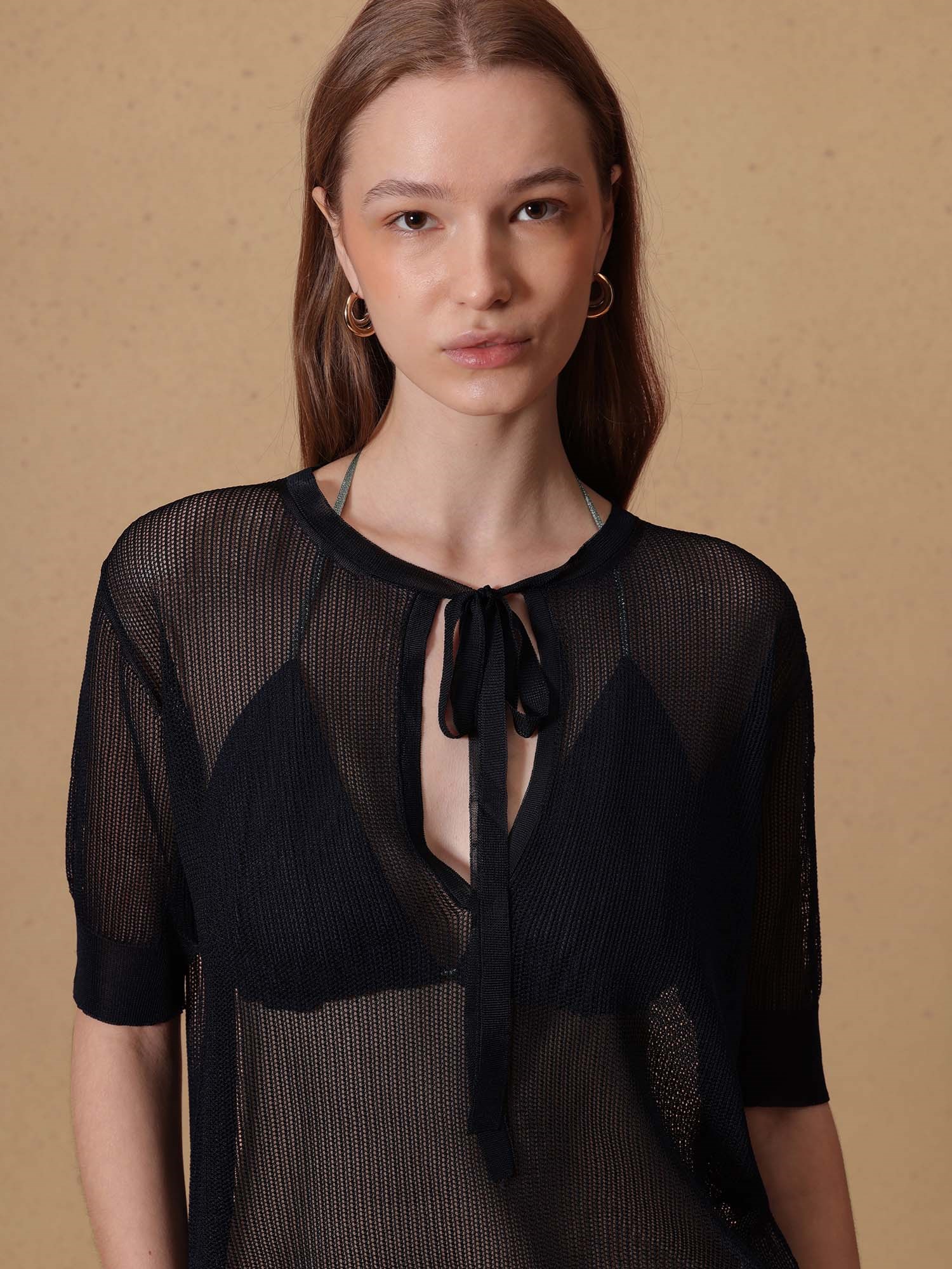 Ballantyne MESH T-SHIRT WITH TIE-NECK - COD. B1W164 14V65 13507