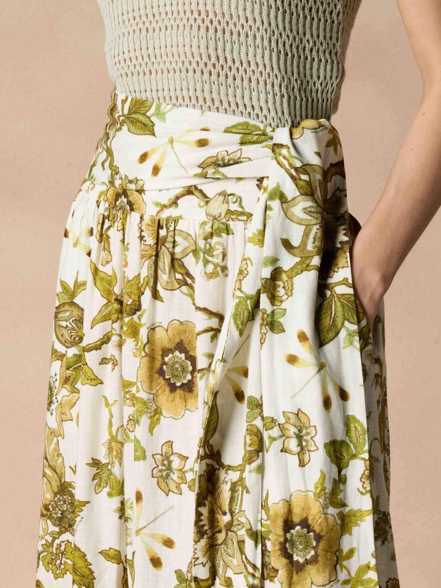 Ballantyne COTTON LINEN SKIRT WITH FLOWER PRINT - COD. BLG169 SLI06 78003