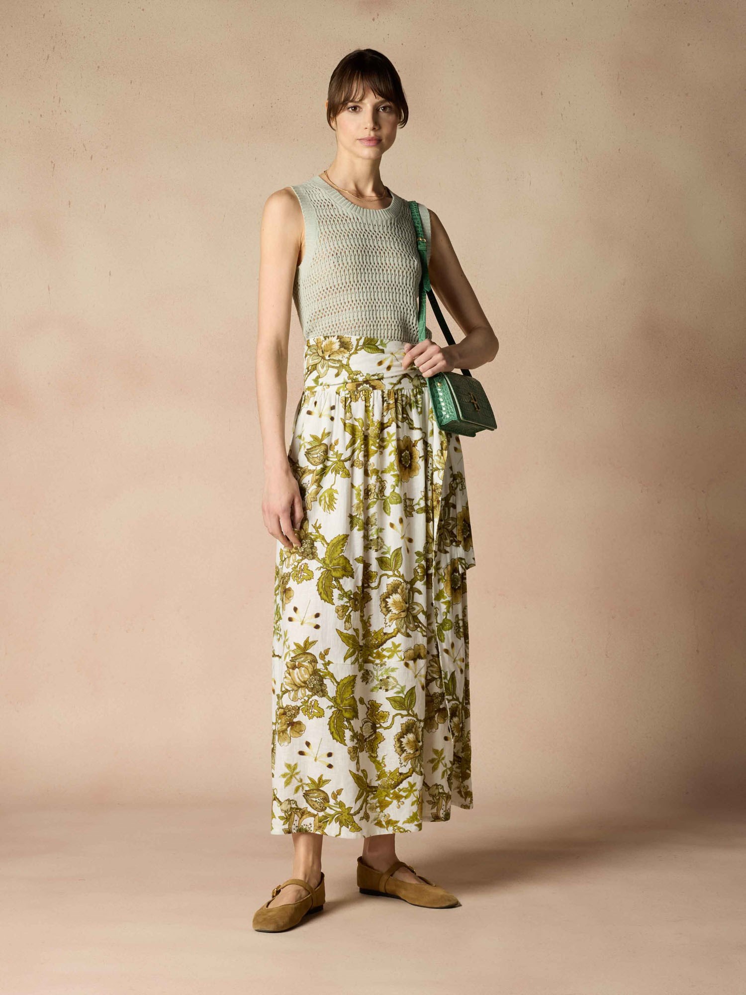 Ballantyne COTTON LINEN SKIRT WITH FLOWER PRINT - COD. BLG169 SLI06 78003