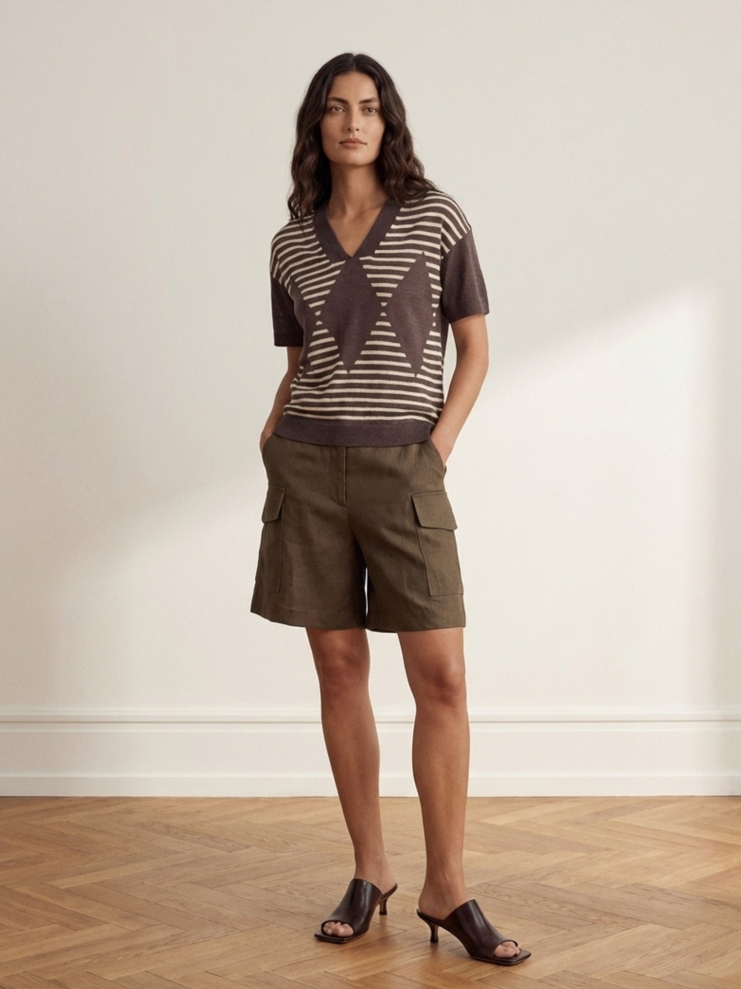 Ballantyne T-SHIRT SCOLLO A V IN 100% LINO - COD. B1W274 14L12 94576