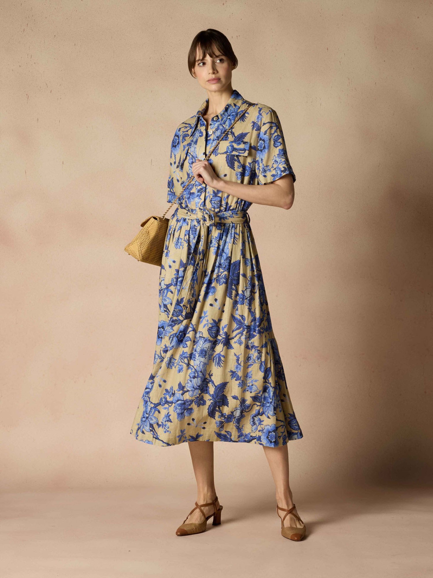 Ballantyne DRESS IN LINEN BLEND WITH FLORAL PRINT - COD. BLD239 SLI06 73092