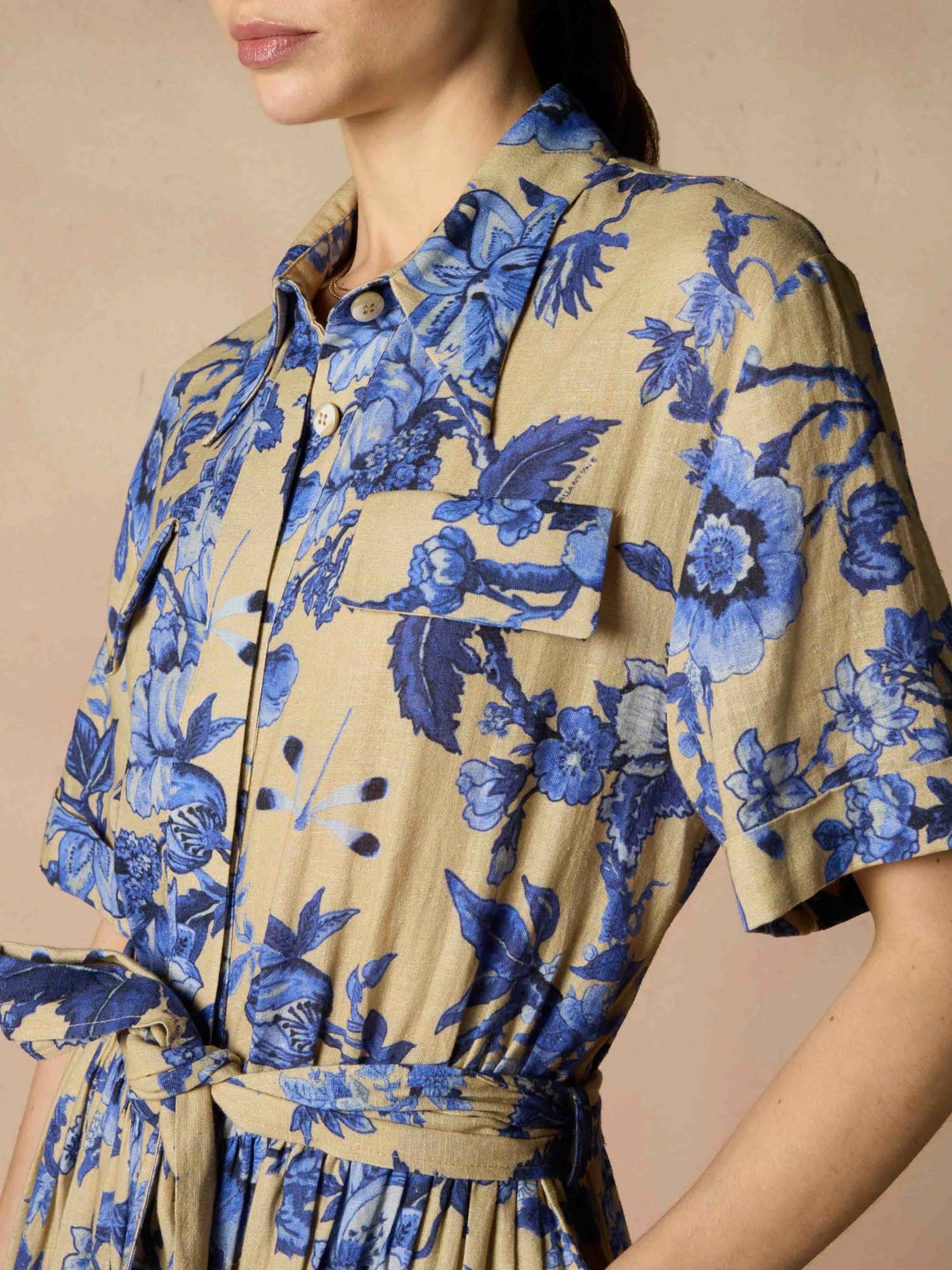 Ballantyne DRESS IN LINEN BLEND WITH FLORAL PRINT - COD. BLD239 SLI06 73092