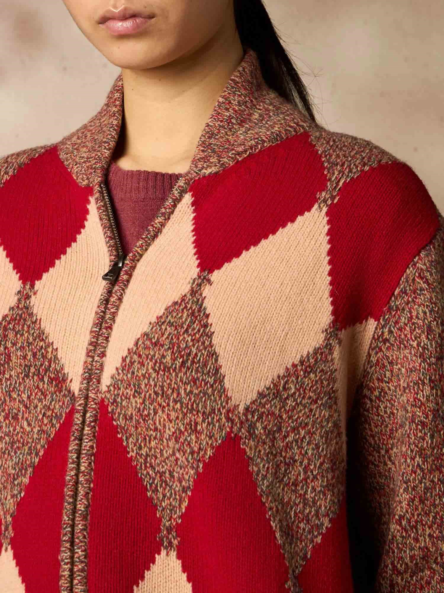 Ballantyne DIAMOND ALLA OVER CARDIGAN IN MOULINE' WOOL - COD. B1K380 5W141 92001