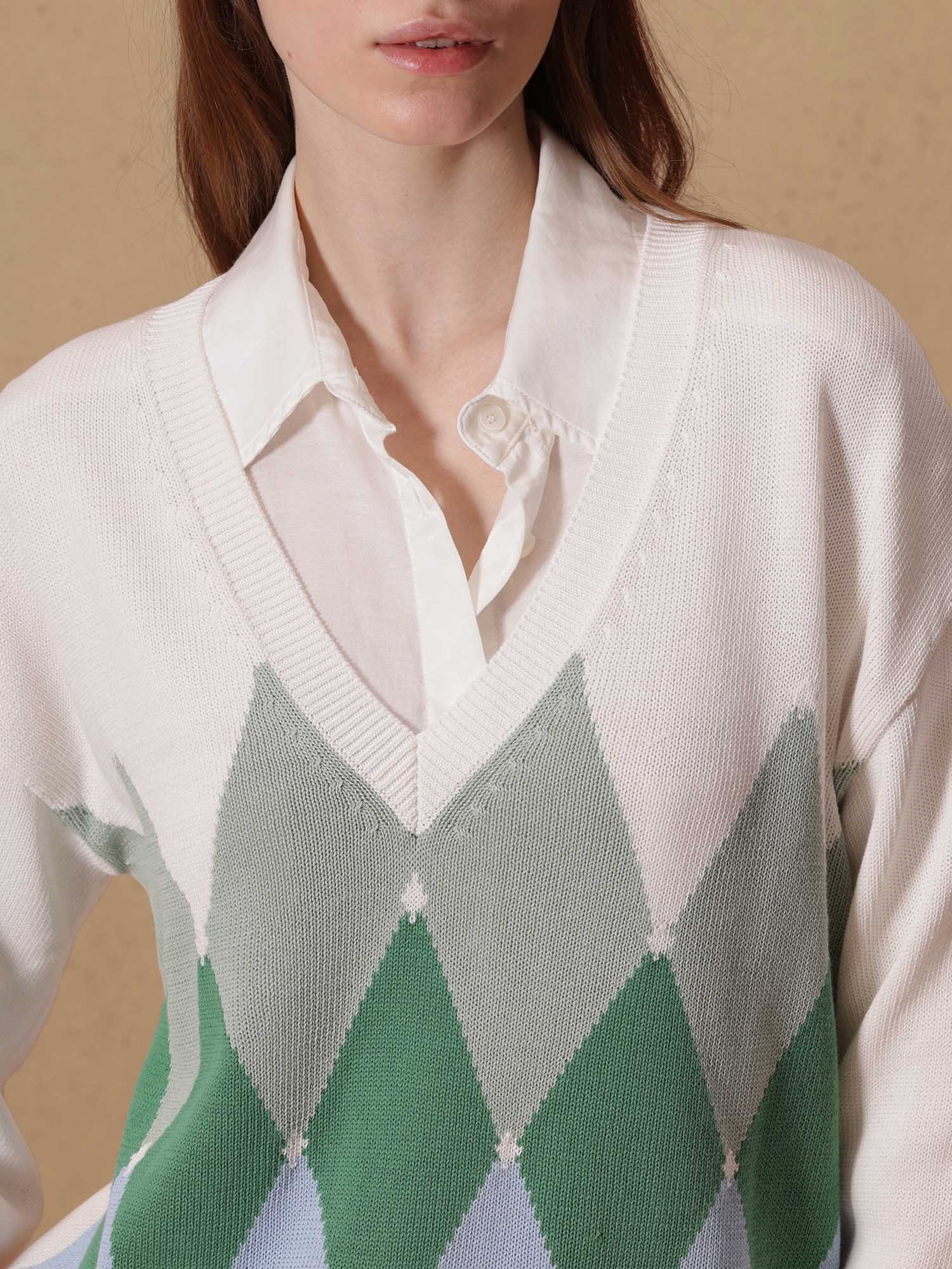 Ballantyne V-NECK DIAMOND MOTIF JUMPER - COD. B1P854 7C017 98026