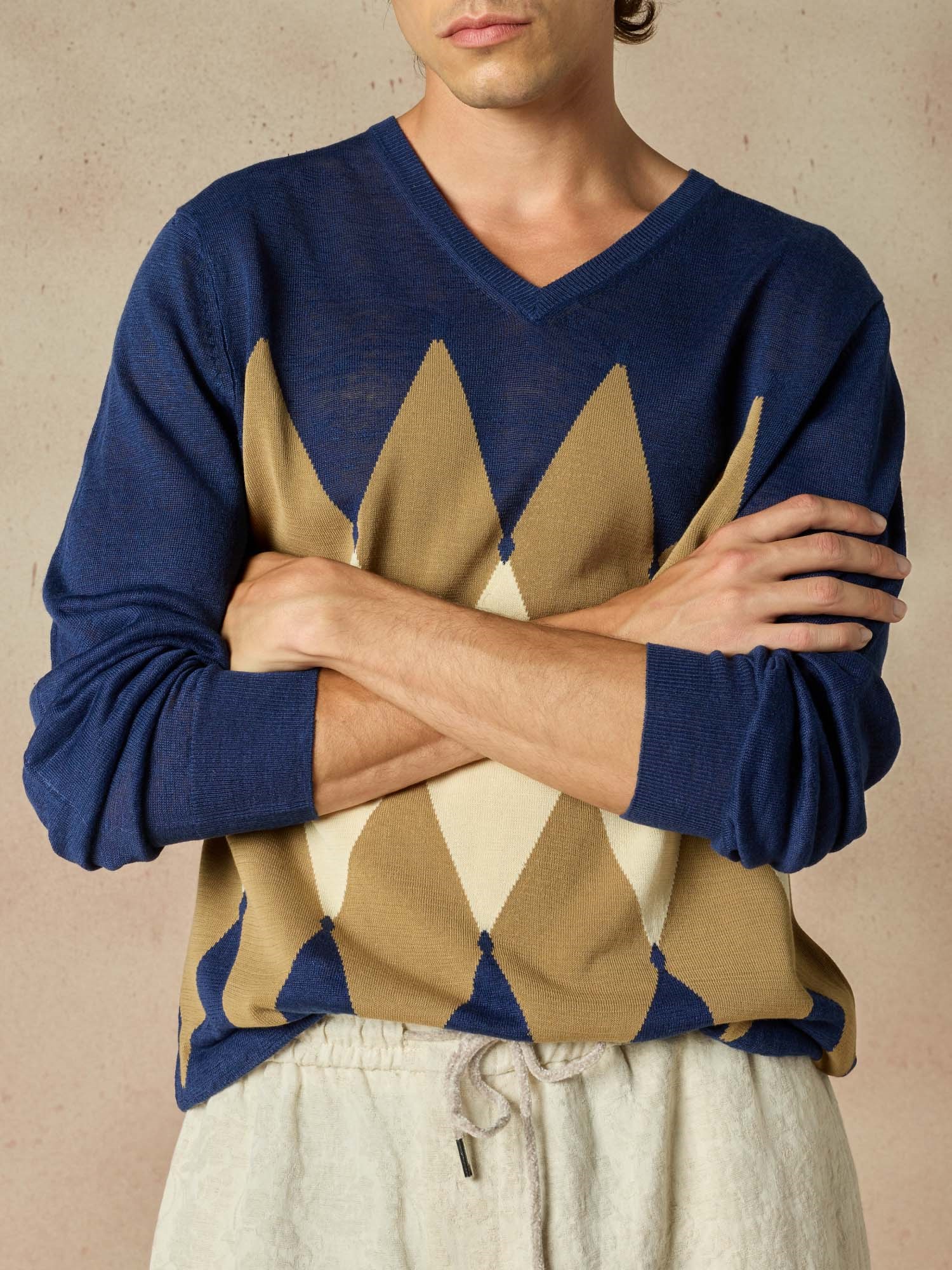 Ballantyne DIAMOND V-NECK IN LINEN COTTON BLEND - COD. B2P001 14L20 93541