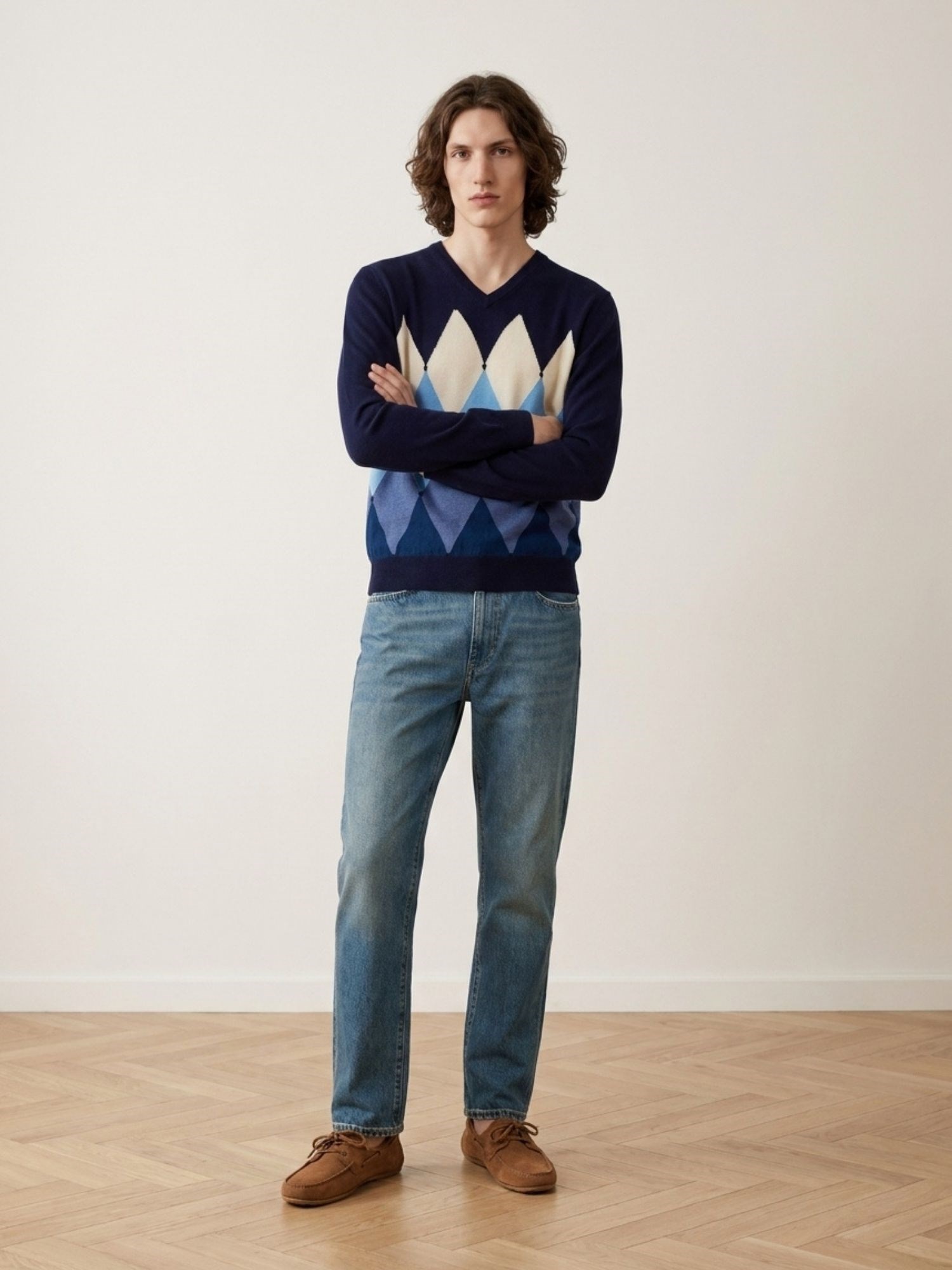 Ballantyne KLASSICHER V-AUSSCHNITT- PULLOVER MIT RAUTENMUSTER AUS BAUMWOLL-KASCHMIR-MIX - COD. B2P001 14CA8 93535