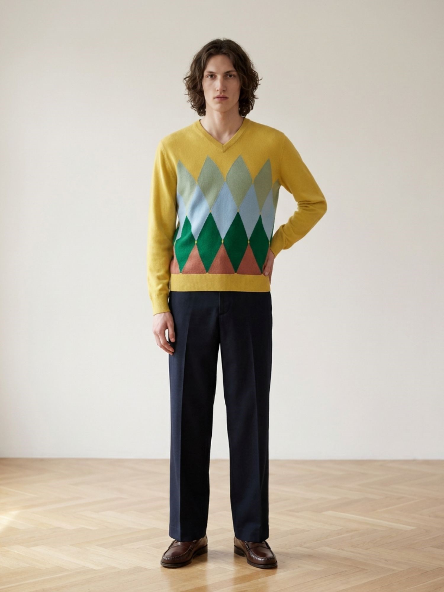 Ballantyne KLASSISCHER V-AUSSCHNITT-PULLOVER MIT RAUTENMUSTER AUS BAUMWOLL-CASCHMERE-MIX - COD. B2P001 14CA8 90500