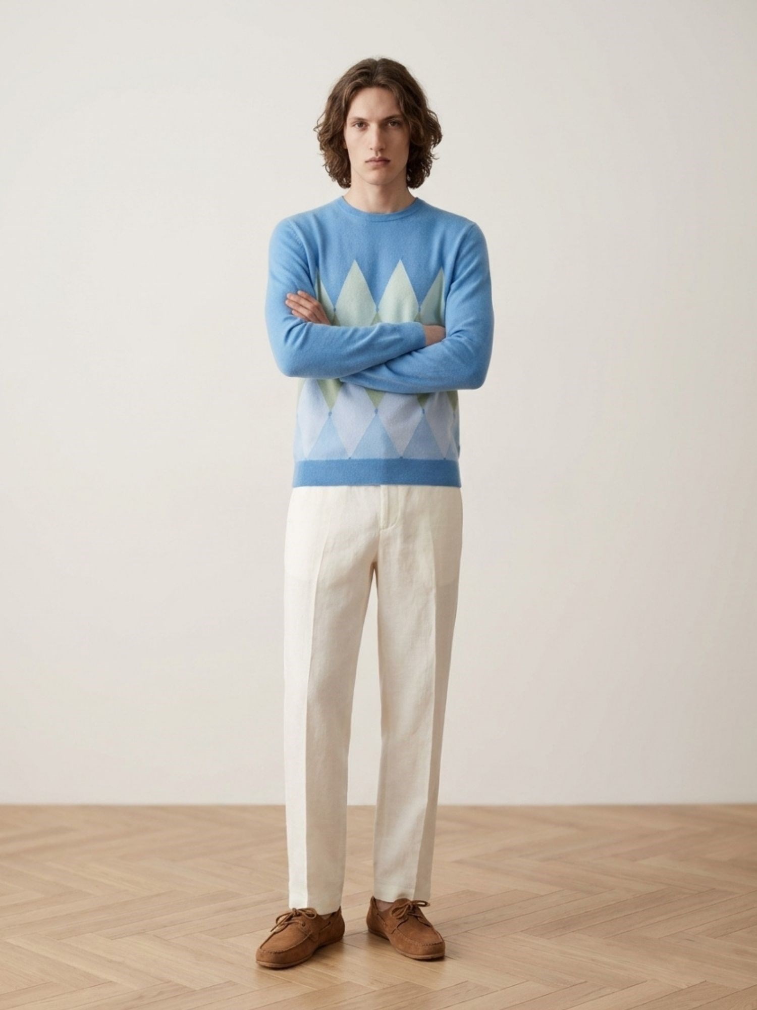 Ballantyne KLASSISCHER RUNDHALS-PULLOVER MIT RAUTENMUSTER AUS BAUMWOLL-CASCHMERE-MIX - COD. B2P000 14CA8 93011