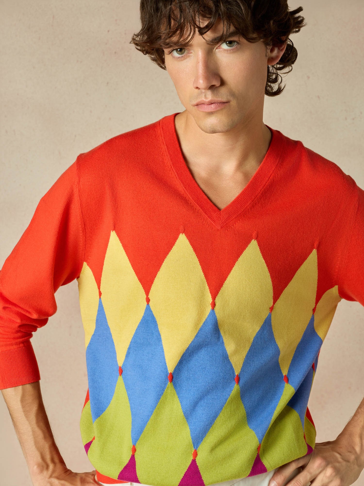 Ballantyne CLASSIC DIAMOND V-NECK IN COTTON AND CASHMERE - COD. B2P001 14CA8 92004