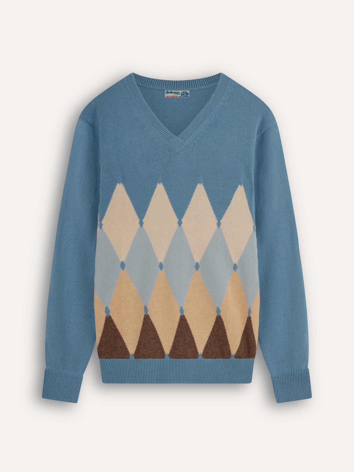 Ballantyne HERREN V-AUSSCHNITT-STRICKPULLOVER MIT RAUTENMUSTER AUS 100% KASCHMIR - COD. B2P001 7K0A8 93019