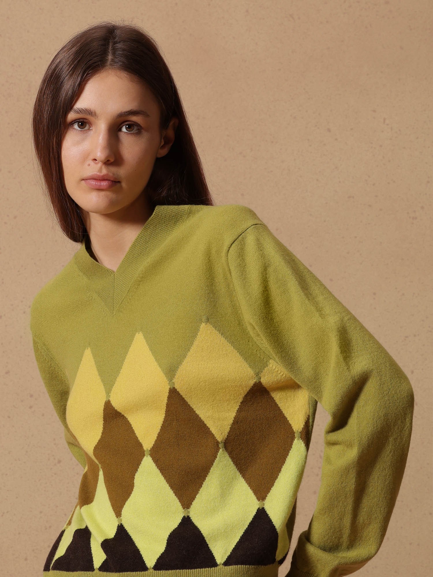 Ballantyne WOMENS V-NECK DIAMOND JUMPER IN 100% CASHMERE - COD. B1P905 12KA8 92540