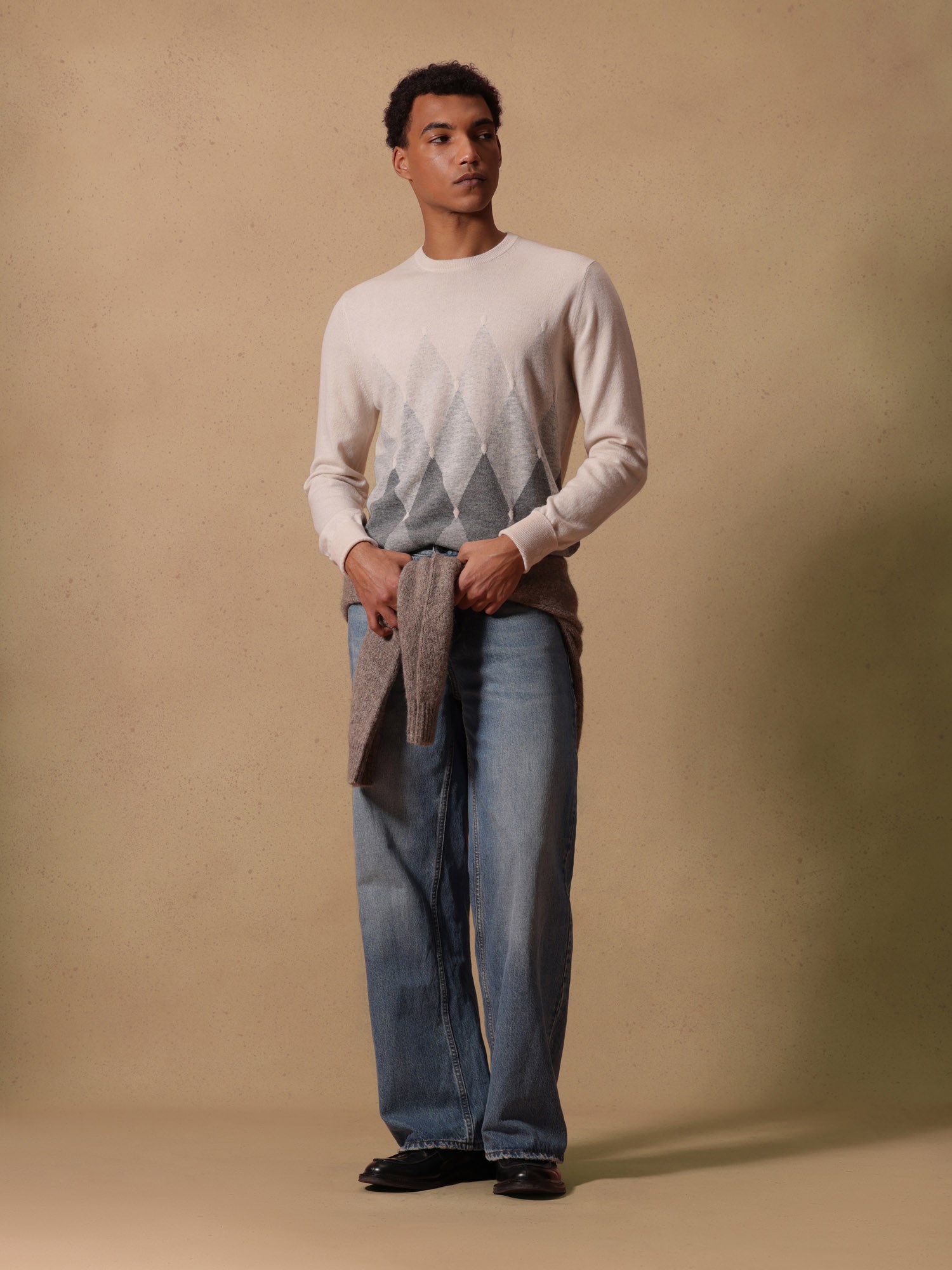 Ballantyne HERREN-RUNDHALS-PULLOVER MIT RAUTENMUSTER AUS 100% KASCHMIR - COD. B2P000 12KA8 98034